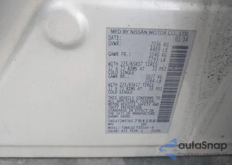 2014 Nissan Rogue Sv из США, поврежденный, VIN 5N1AT2MT3EC784588